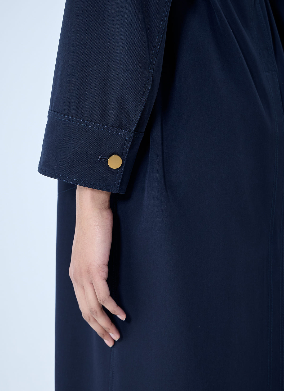 Max Mara Ladies Gabardine Wool Coat Navy Long Trench