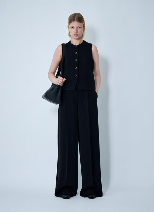 Max Mara Women Laccato Pants palazzo flair slacks trousers black