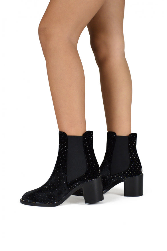 Jimmy Choo ladies Merril Boots black velvet sparkles heels
