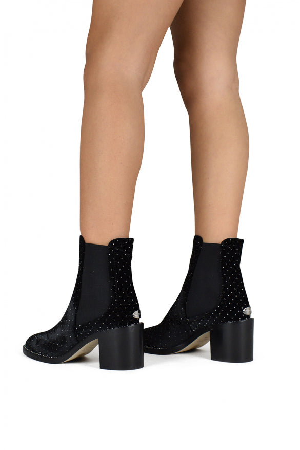 Jimmy Choo ladies Merril Boots black velvet sparkles heels