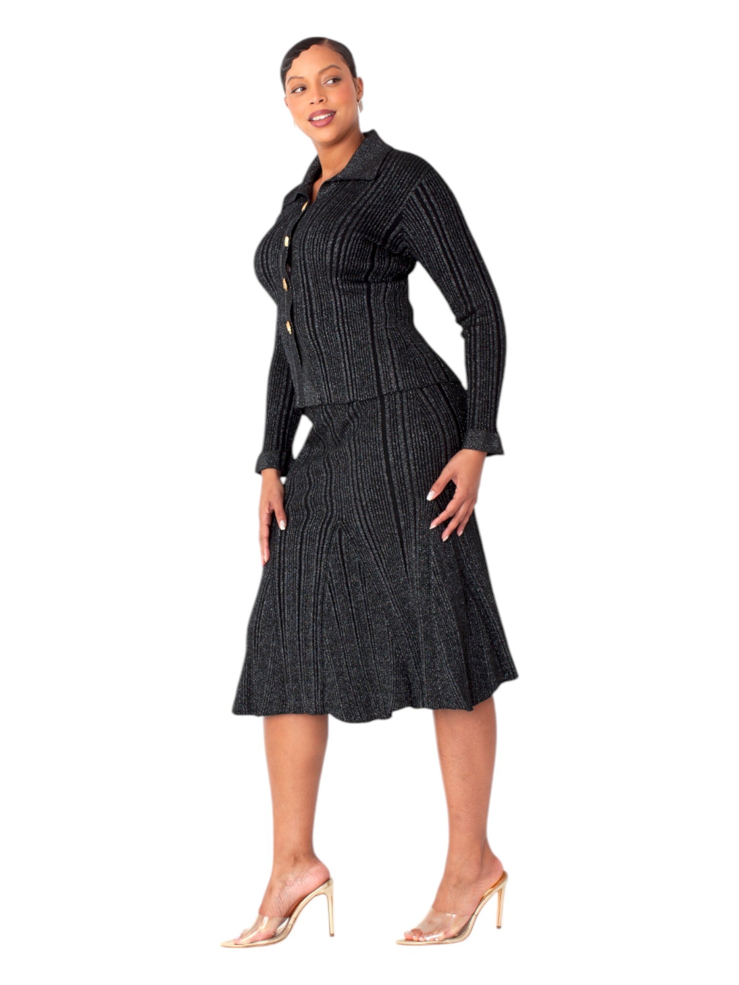 Metallic Sheen Ribbed Knit Set- 51002 skirt suit dressy church