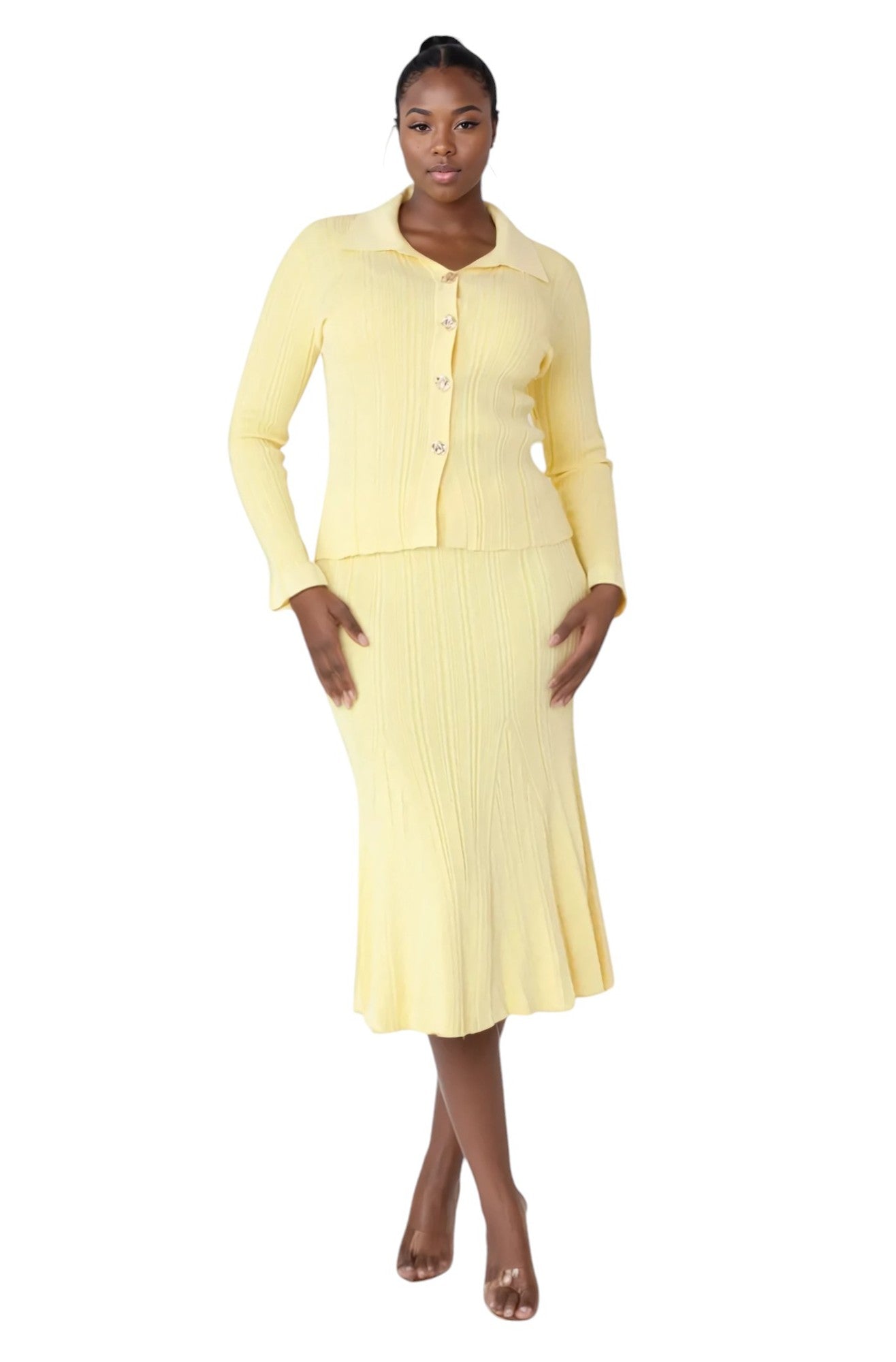Metallic Sheen Ribbed Knit Set- 51002 skirt suit dressy church