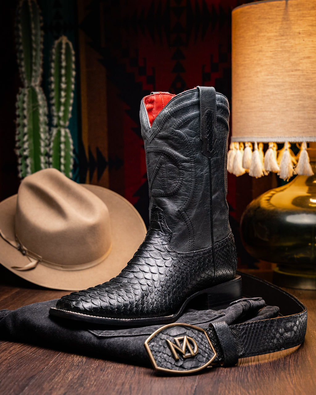 Marco di Milano Missouri Black python snake men's boots