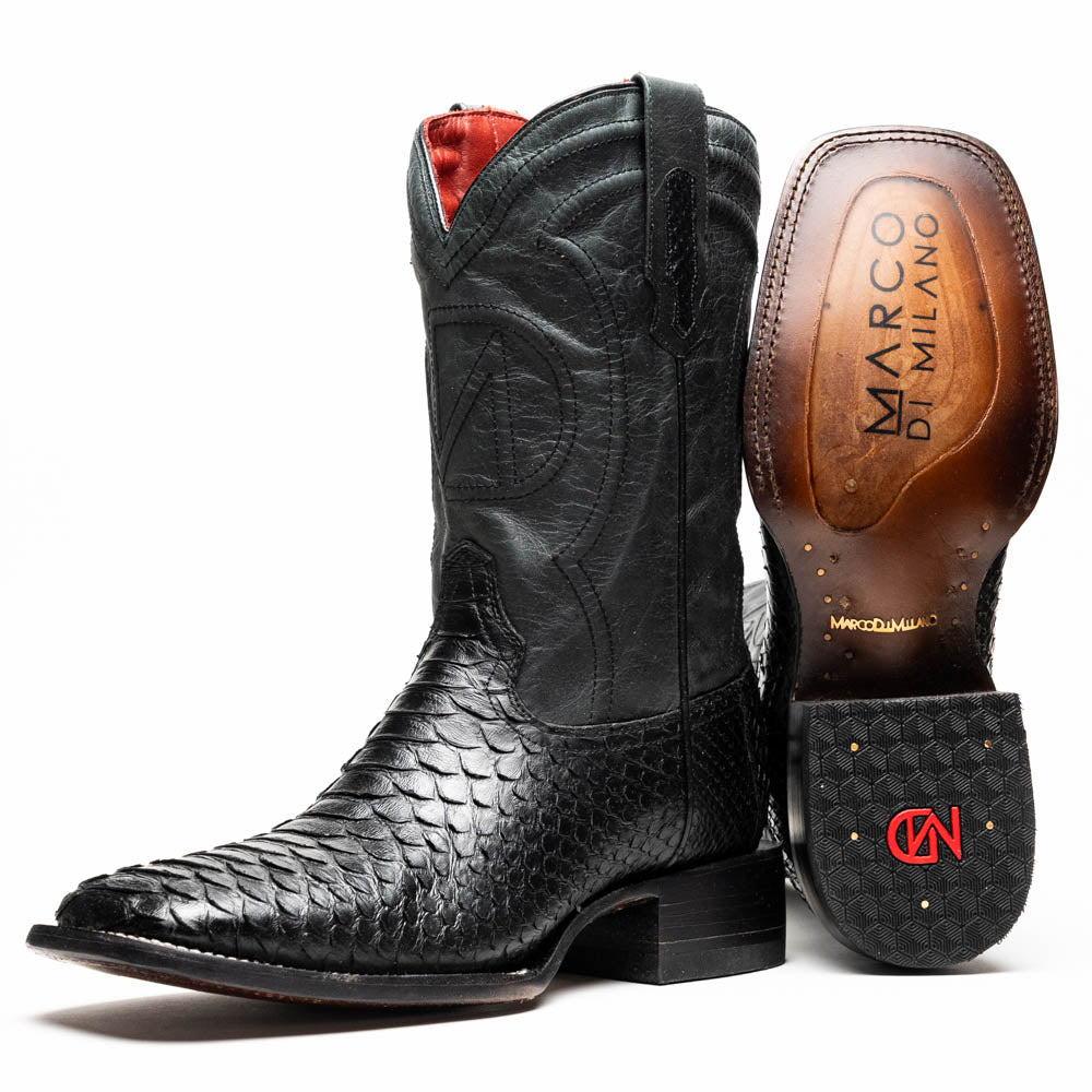 Marco di Milano Missouri Black python snake men's boots