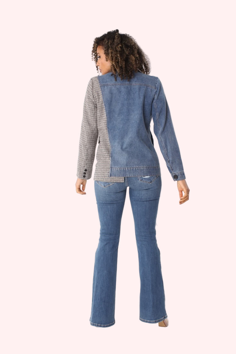 Mixed Media Denim jean and Houndstooth Blazer- 82012 jacket