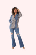 Mixed Media Denim jean and Houndstooth Blazer- 82012 jacket