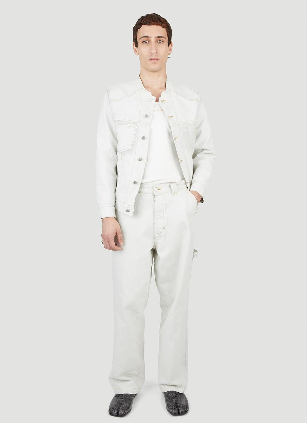 Maison Margiela Men's Collarless Denim Jacket jean white