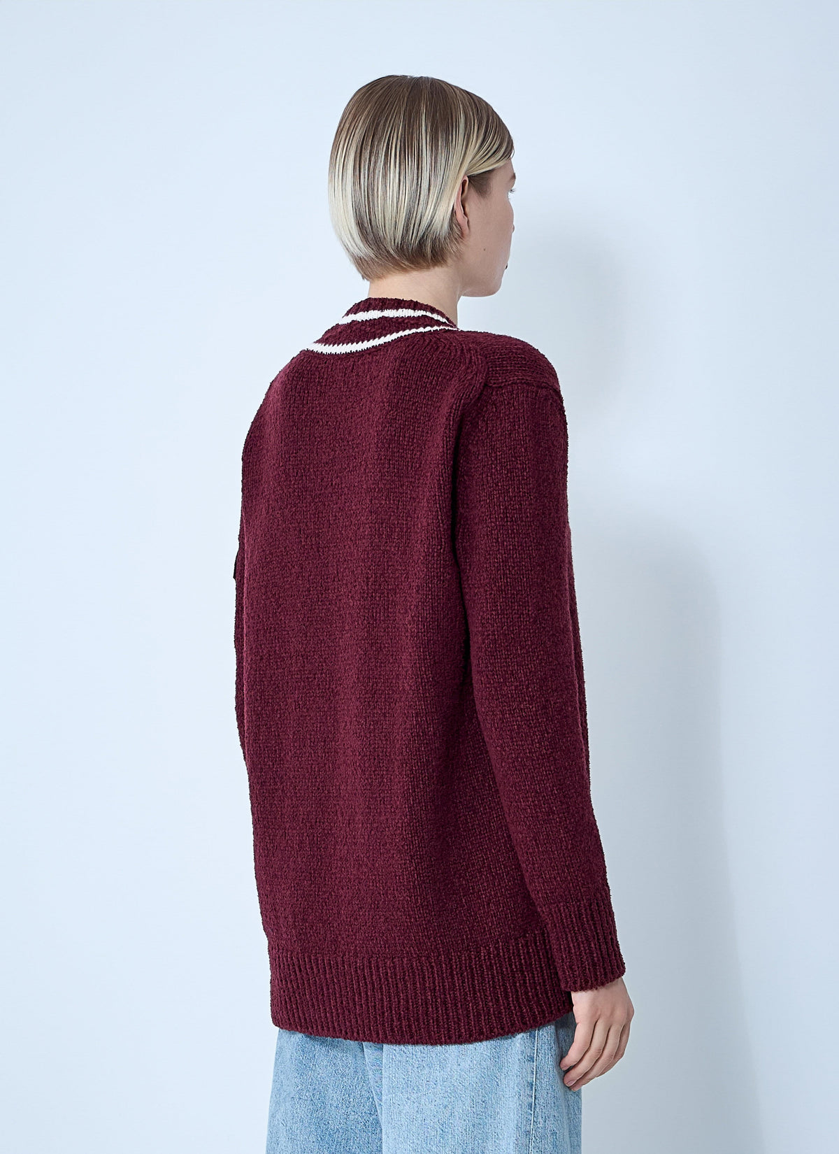 Moncler Ladies Wool Sweater burgundy V-neck wool
