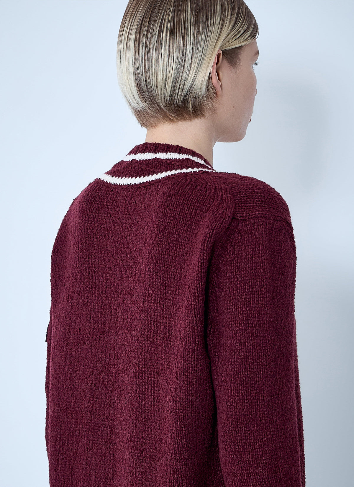 Moncler Ladies Wool Sweater burgundy V-neck wool