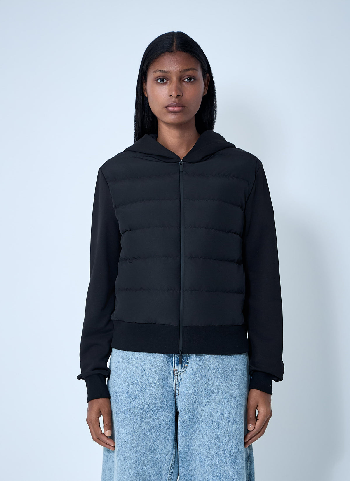 Moncler ladies Quilted Hooded Cardigan sweatshirt jacket coat black XS