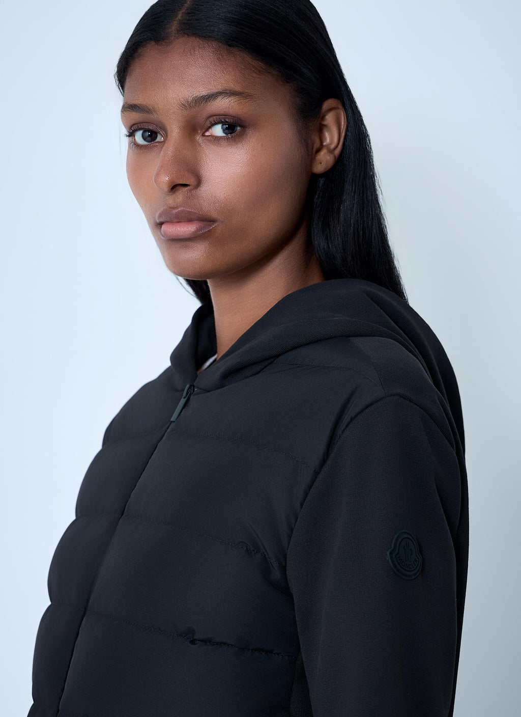 Moncler ladies Quilted Hooded Cardigan sweatshirt jacket coat black XS