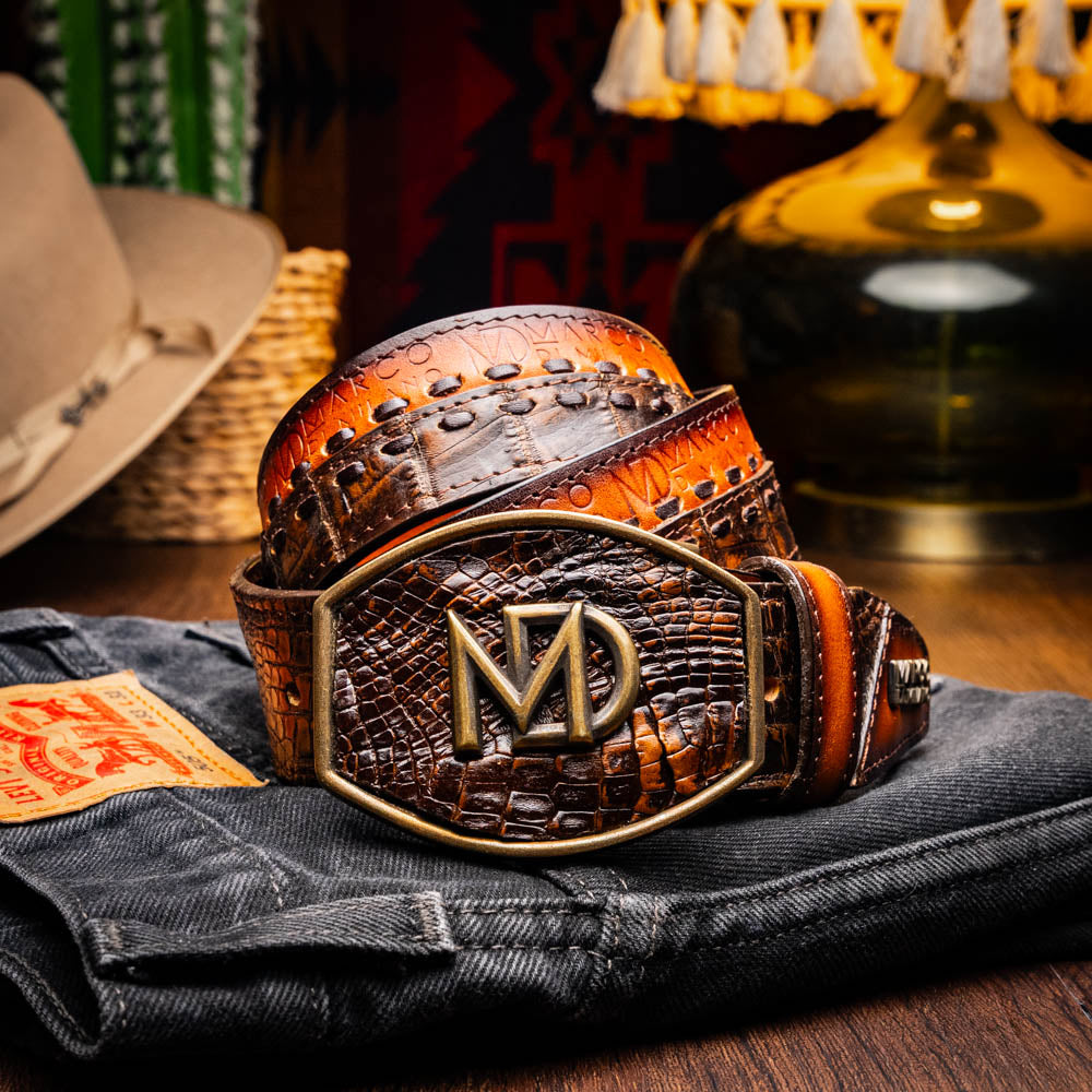Marco di Milano unisex Montana Belt Aged Brown Caiman crocodile leather