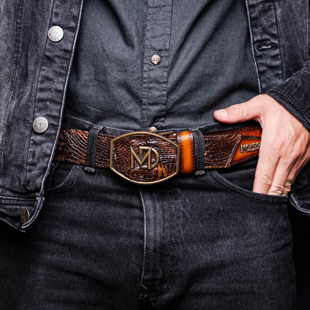 Marco di Milano unisex Montana Belt Aged Brown Caiman crocodile leather