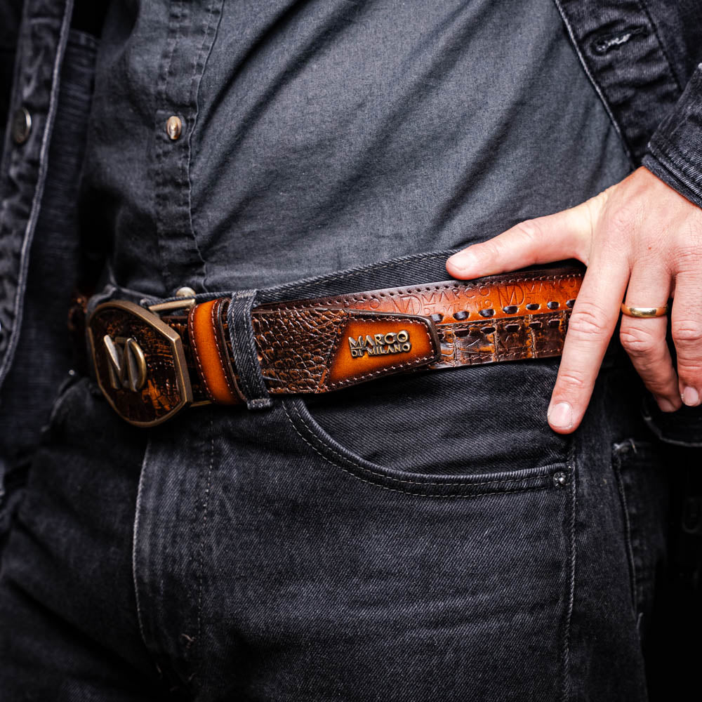 Marco di Milano unisex Montana Belt Aged Brown Caiman crocodile leather