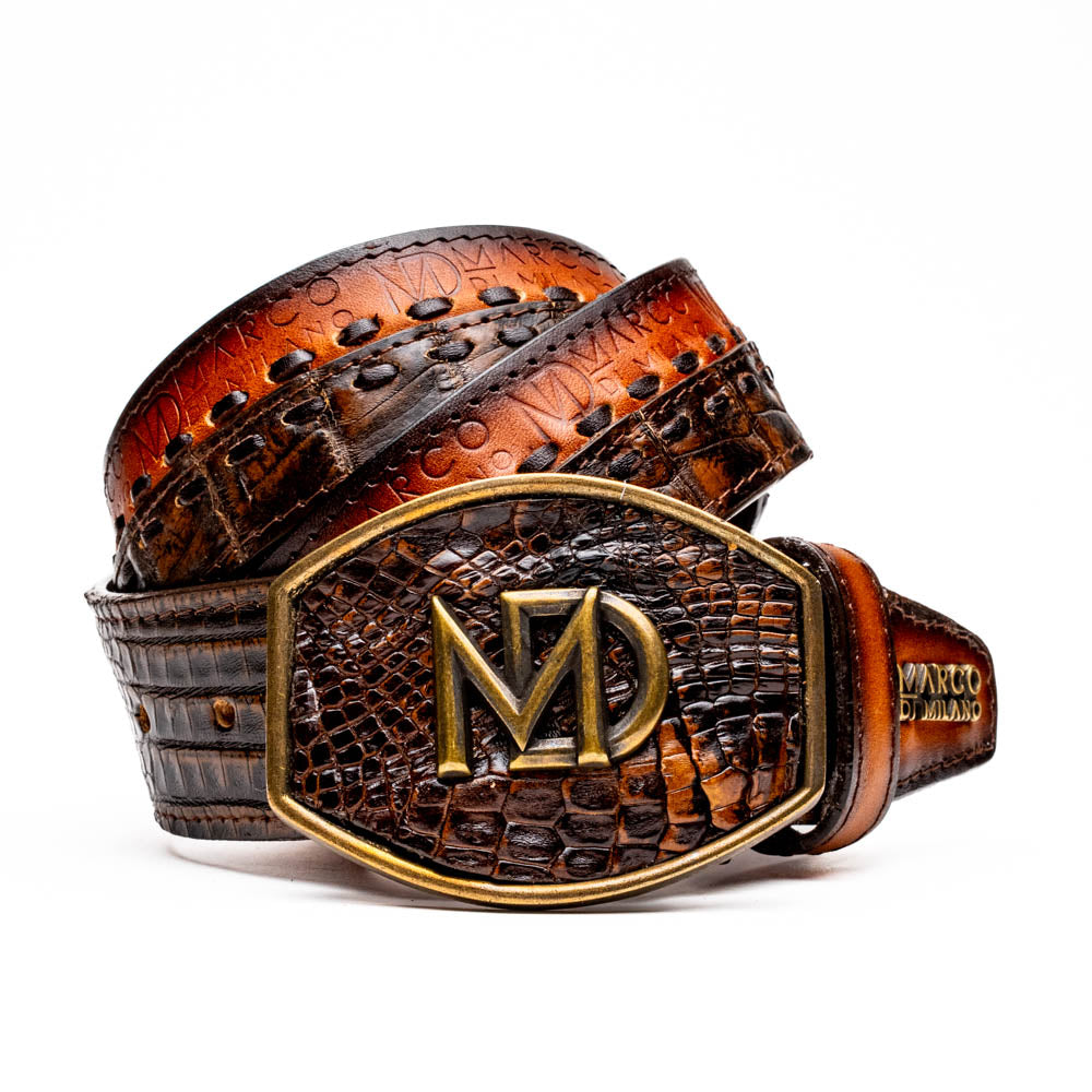 Marco di Milano unisex Montana Belt Aged Brown Caiman crocodile leather