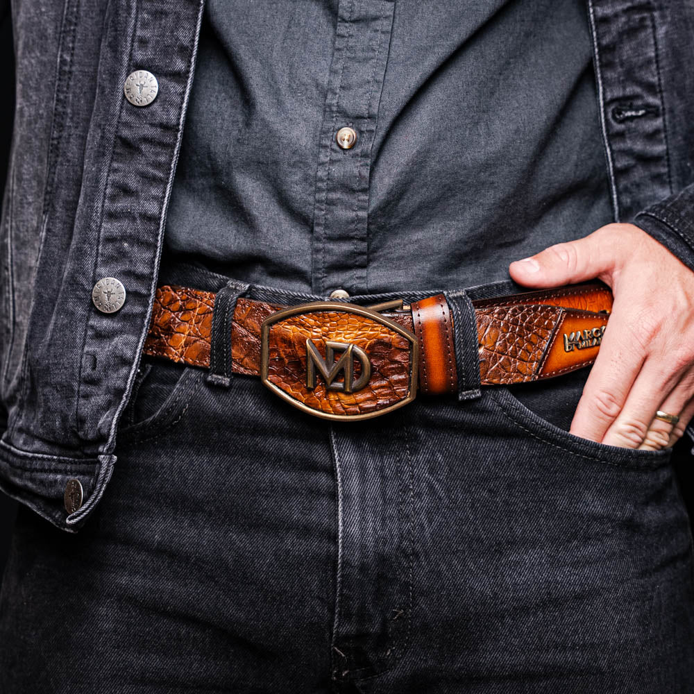 Marco di Milano Montana Belt Aged Maple Caiman Crocodile