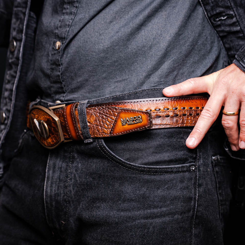 Marco di Milano Montana Belt Aged Maple Caiman Crocodile