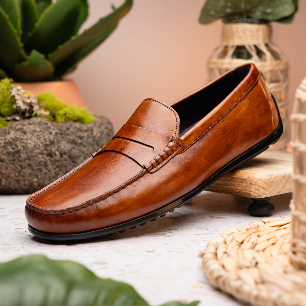 35-115-CGN MONZA Hand Burnished Italian Calfskin Driving Loafers shoes men's