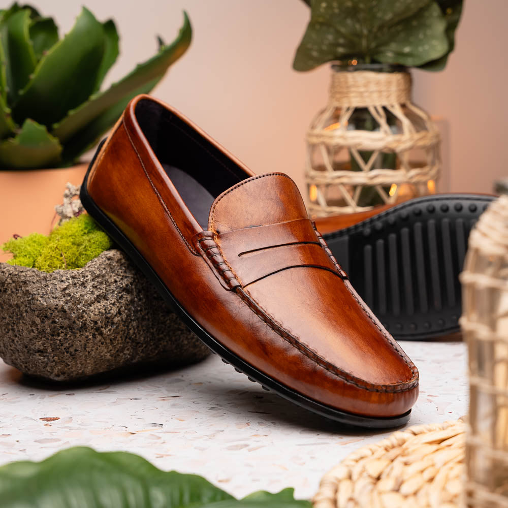 35-115-CGN MONZA Hand Burnished Italian Calfskin Driving Loafers shoes men's
