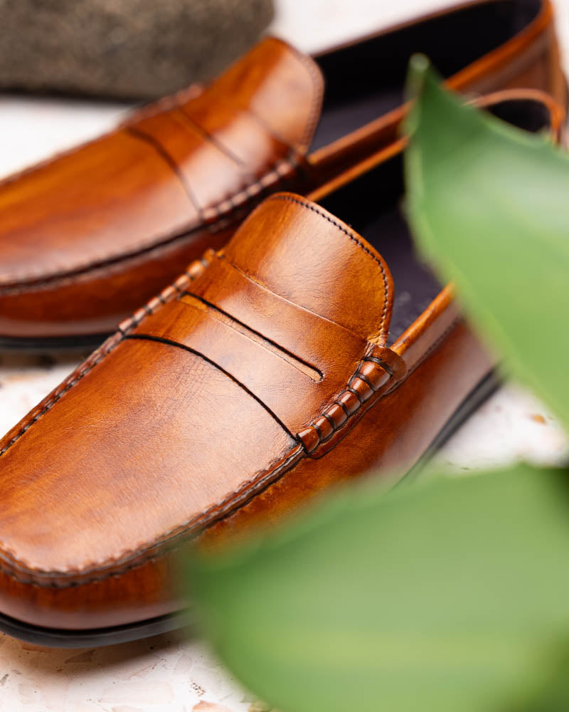 35-115-CGN MONZA Hand Burnished Italian Calfskin Driving Loafers shoes men's