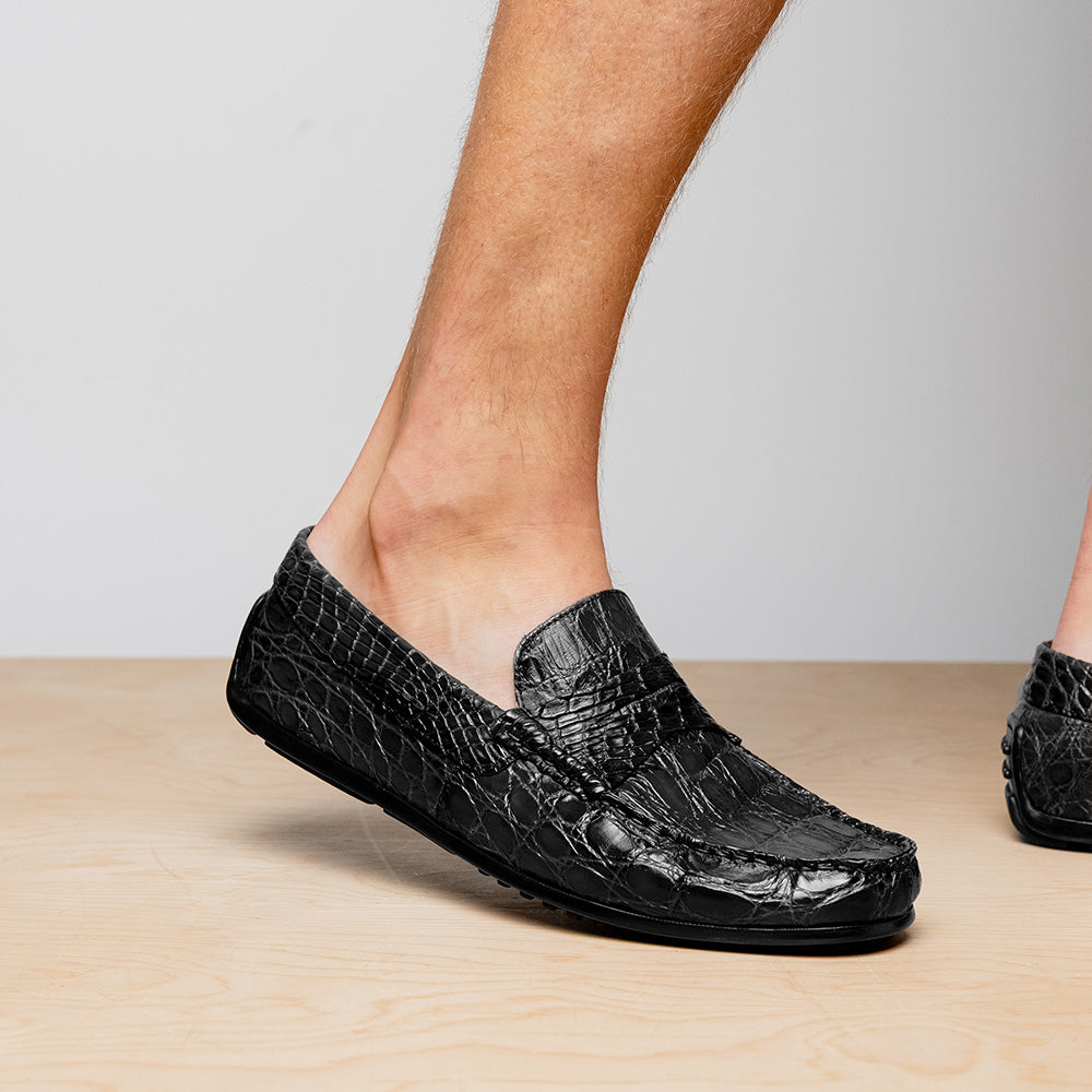 31-103-BKM MONZA genuine Crocodile Driver driving mocs shoes men's Italian Zelli