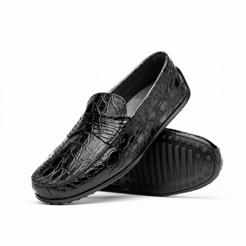 31-103-BKM MONZA genuine Crocodile Driver driving mocs shoes men's Italian Zelli