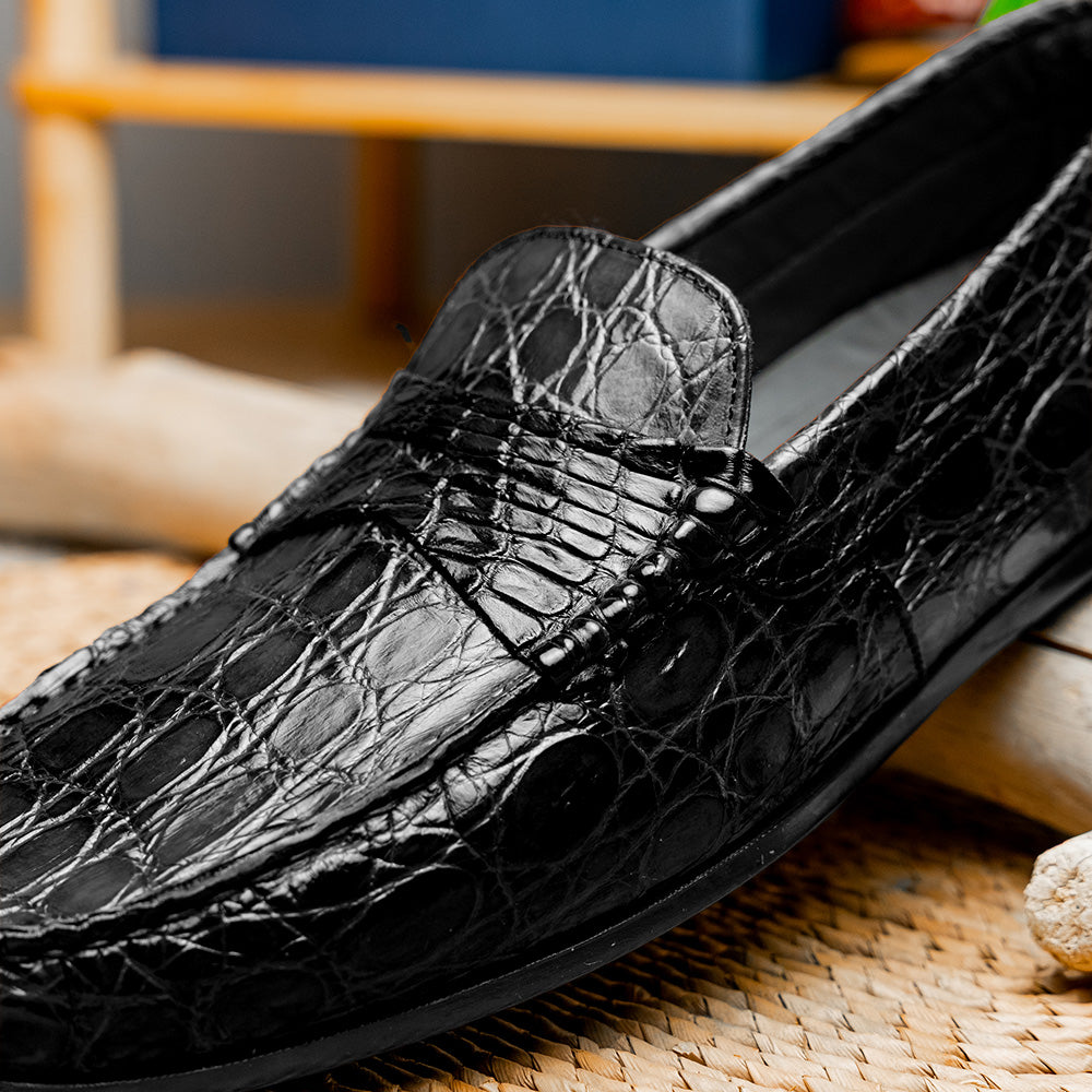 31-103-BKM MONZA genuine Crocodile Driver driving mocs shoes men's Italian Zelli