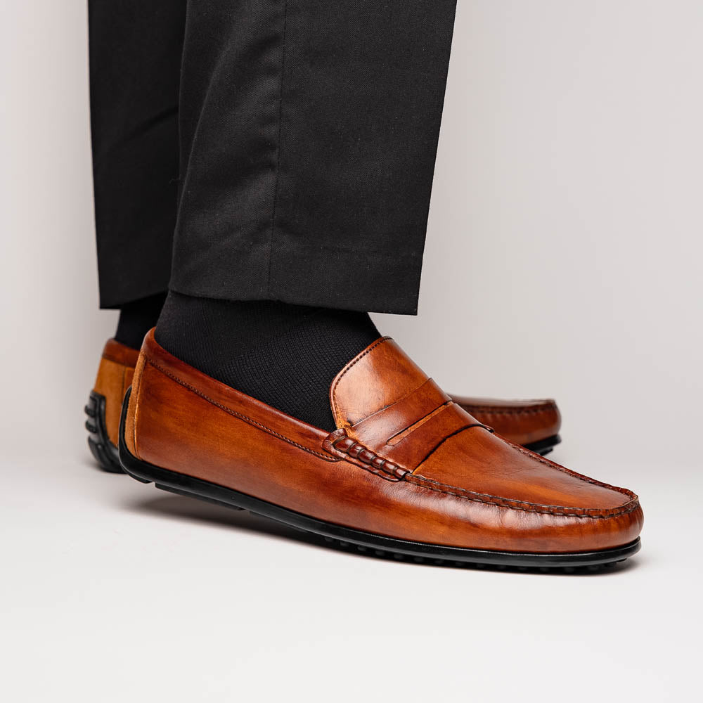 35-115-CGN MONZA Hand Burnished Italian Calfskin Driving Loafers shoes men's