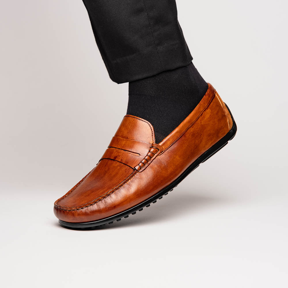 35-115-CGN MONZA Hand Burnished Italian Calfskin Driving Loafers shoes men's