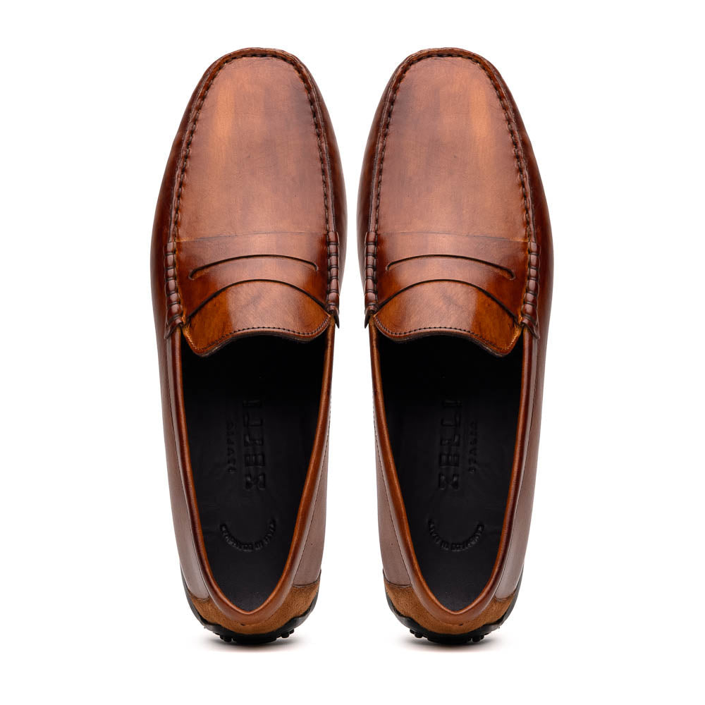 35-115-CGN MONZA Hand Burnished Italian Calfskin Driving Loafers shoes men's