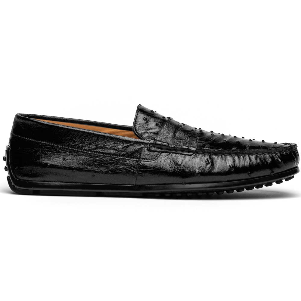 33-100-BLK MONZA genuine Ostrich Quill Driver driving mocs shoes loafers men's