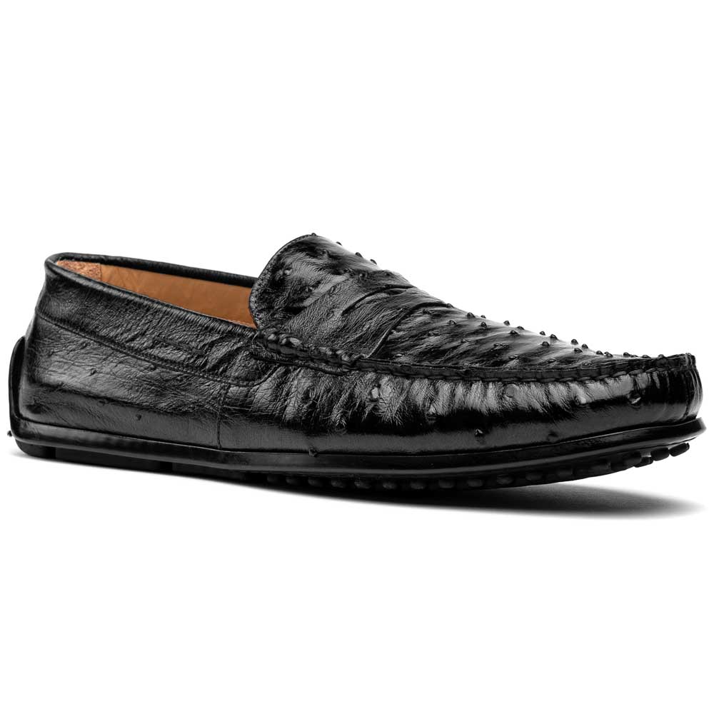 33-100-BLK MONZA genuine Ostrich Quill Driver driving mocs shoes loafers men's
