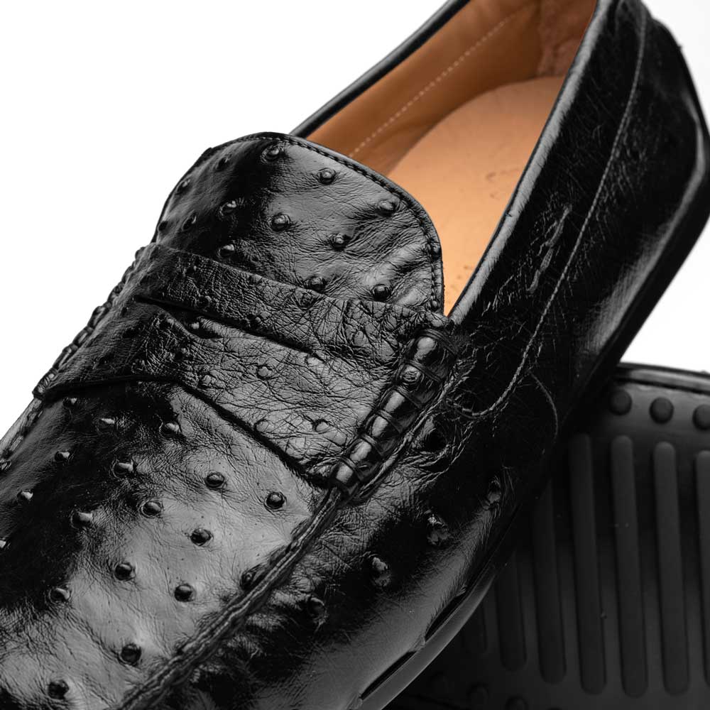 33-100-BLK MONZA genuine Ostrich Quill Driver driving mocs shoes loafers men's