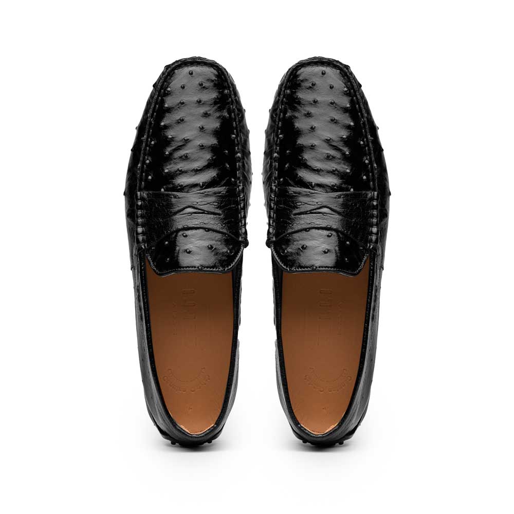 33-100-BLK MONZA genuine Ostrich Quill Driver driving mocs shoes loafers men's