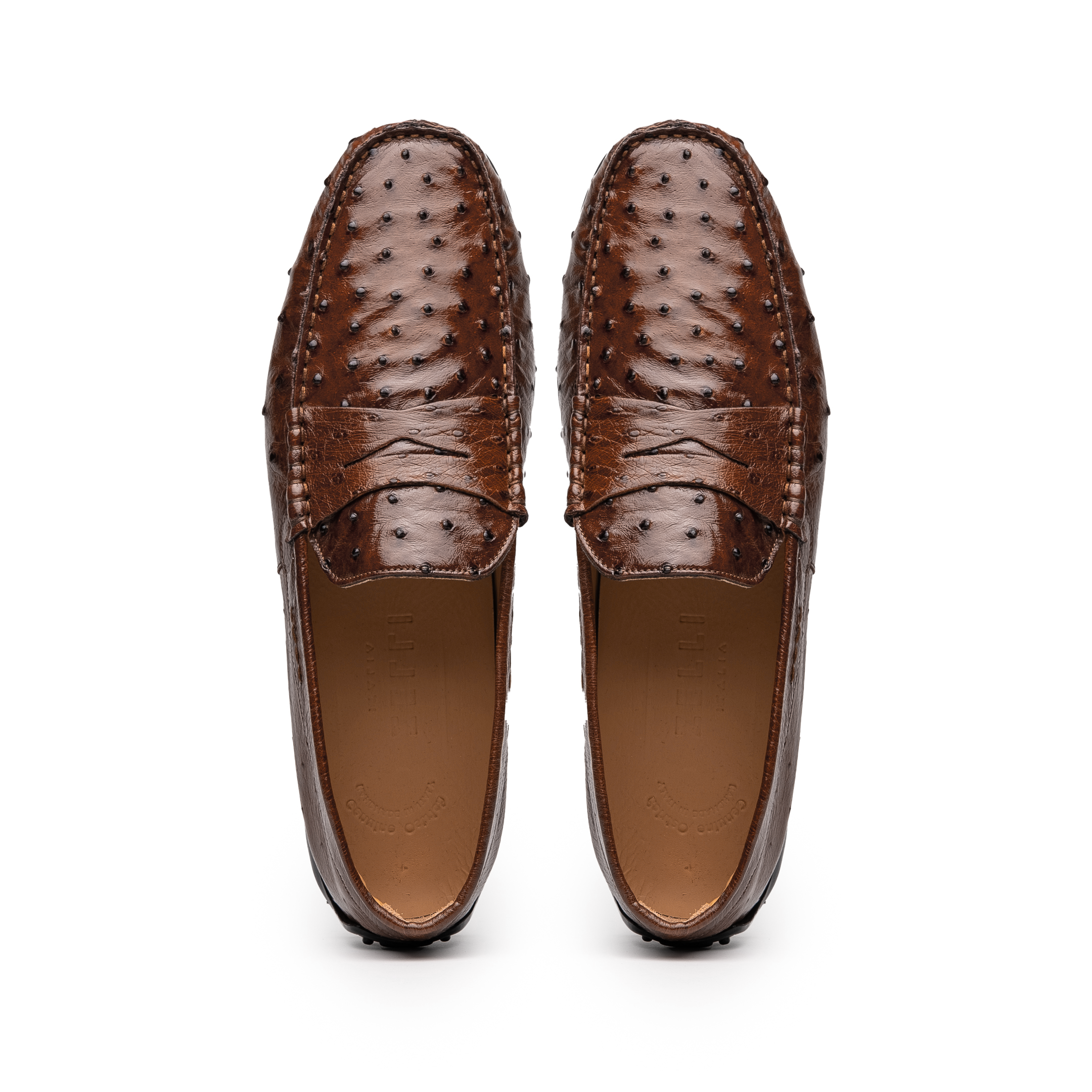 33-100-BRN MONZA Ostrich Quill Driver driving mocs shoes loafers men's Italy