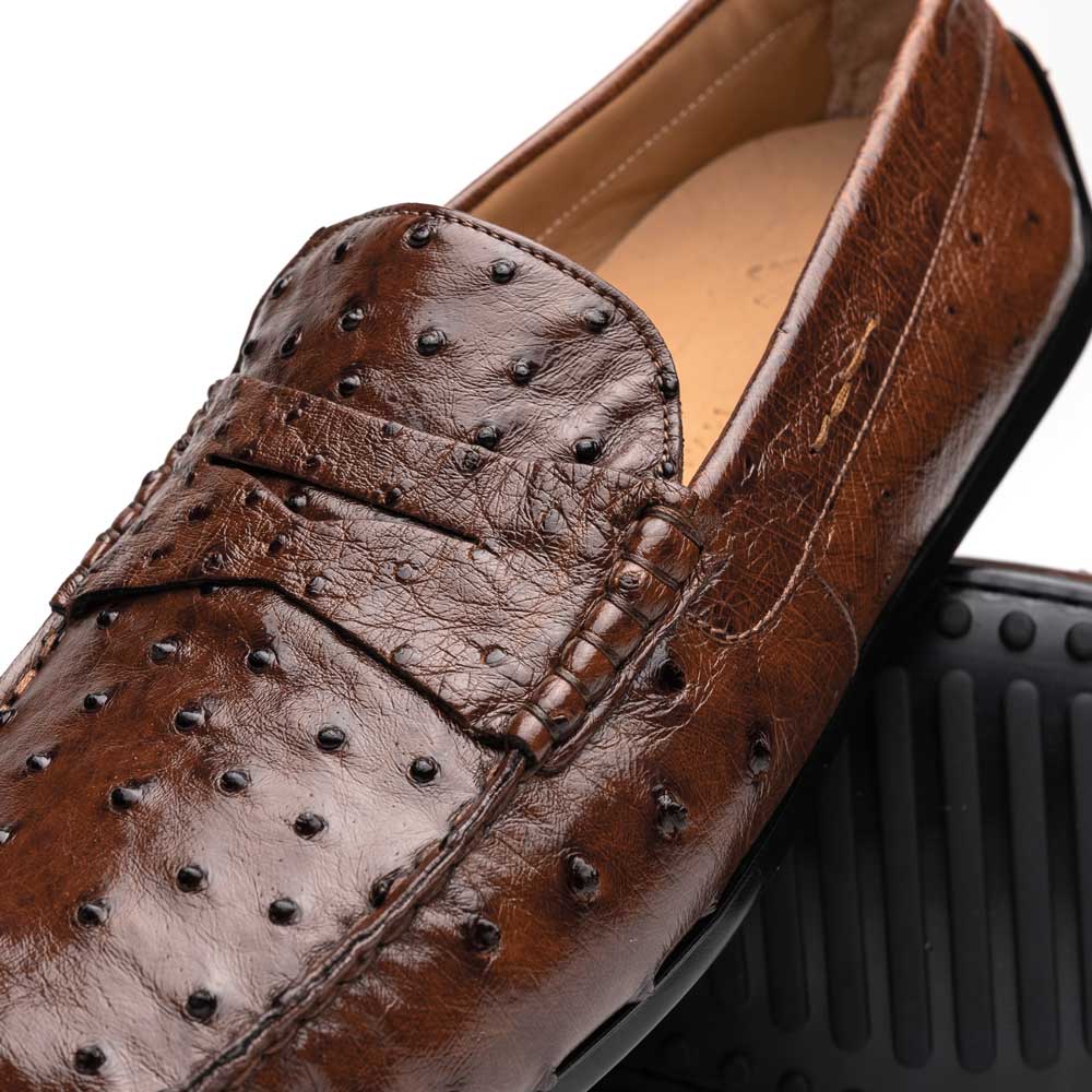 33-100-BRN MONZA Ostrich Quill Driver driving mocs shoes loafers men's Italy