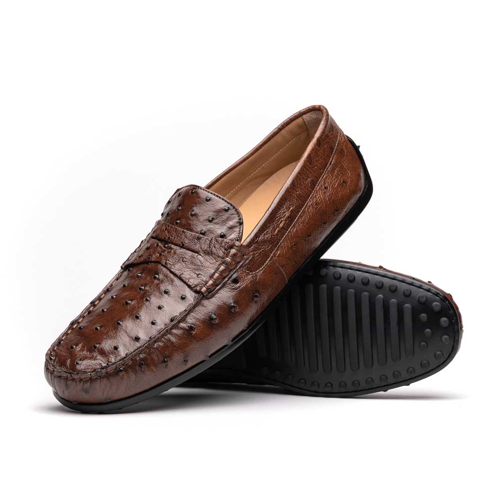 33-100-BRN MONZA Ostrich Quill Driver driving mocs shoes loafers men's Italy