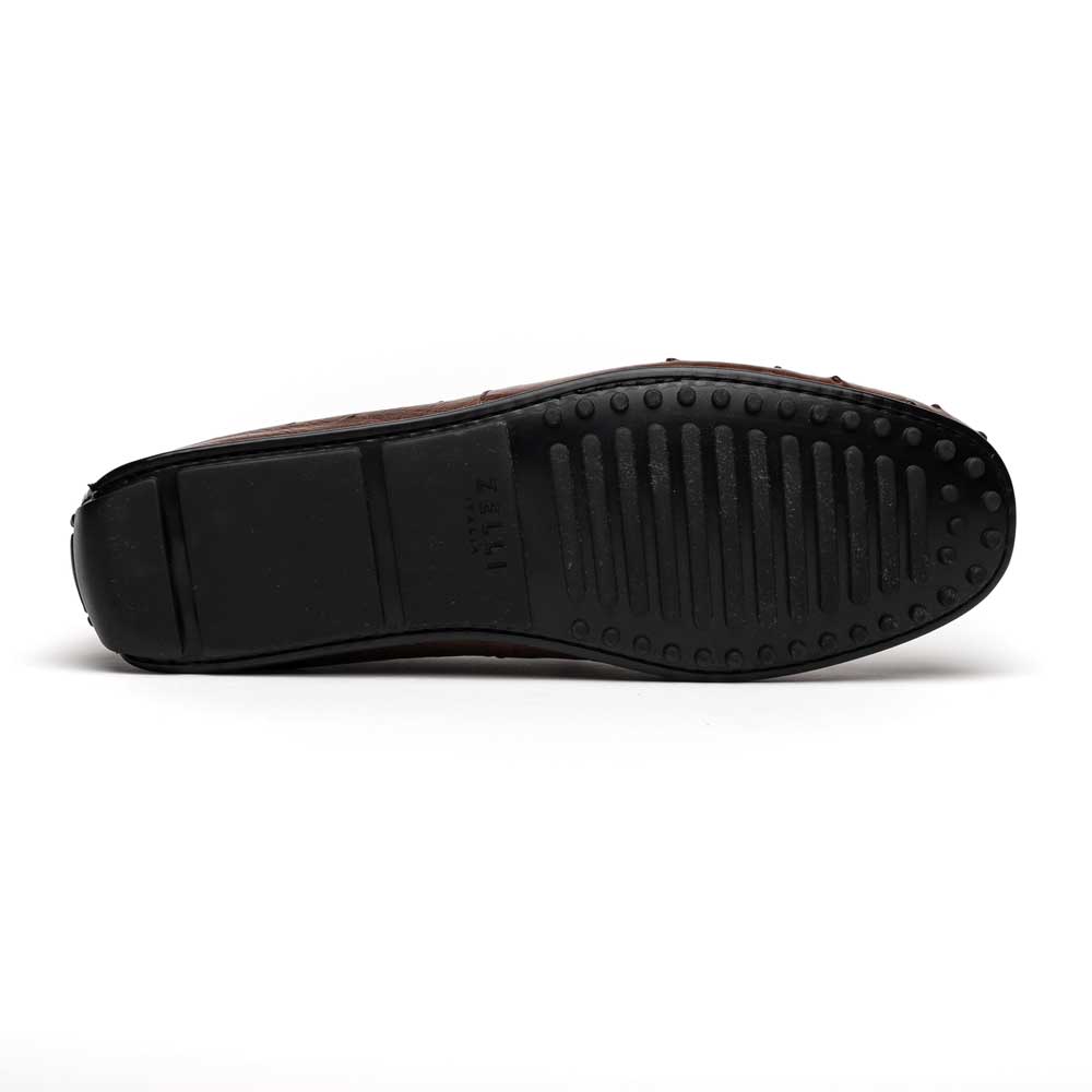 33-100-BRN MONZA Ostrich Quill Driver driving mocs shoes loafers men's Italy