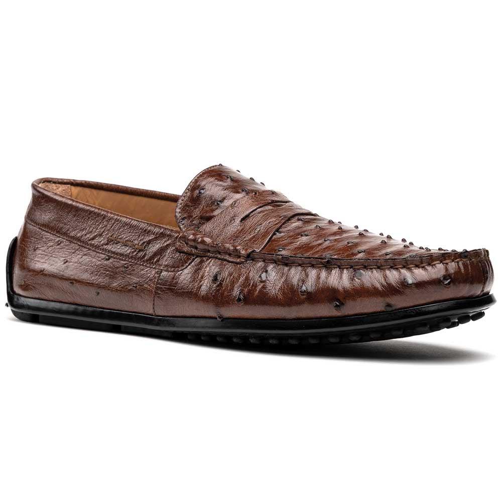 33-100-BRN MONZA Ostrich Quill Driver driving mocs shoes loafers men's Italy