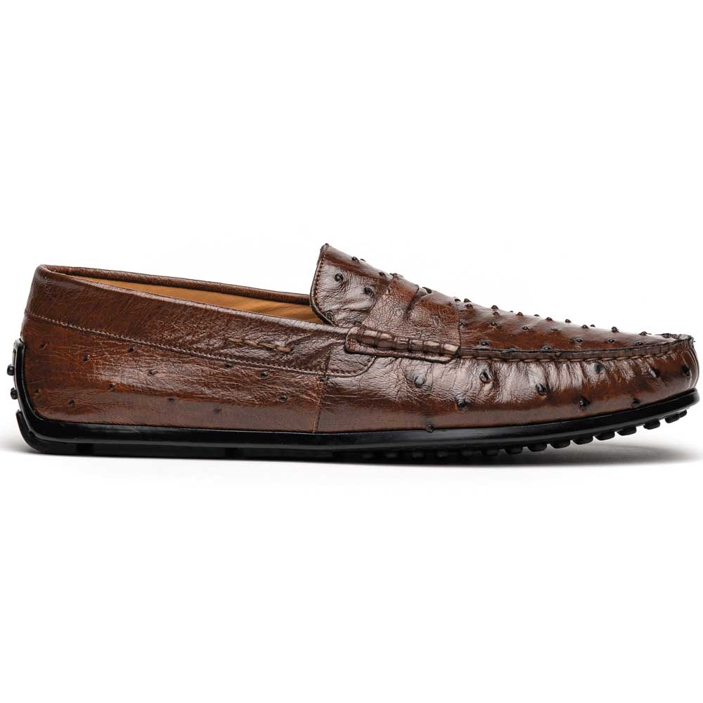 33-100-BRN MONZA Ostrich Quill Driver driving mocs shoes loafers men's Italy
