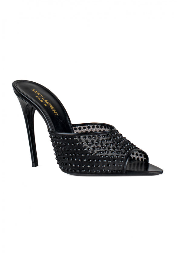 Yves Saint Laurent Ladies Blonde Mules Black rhinestones Stilettos heels YSL