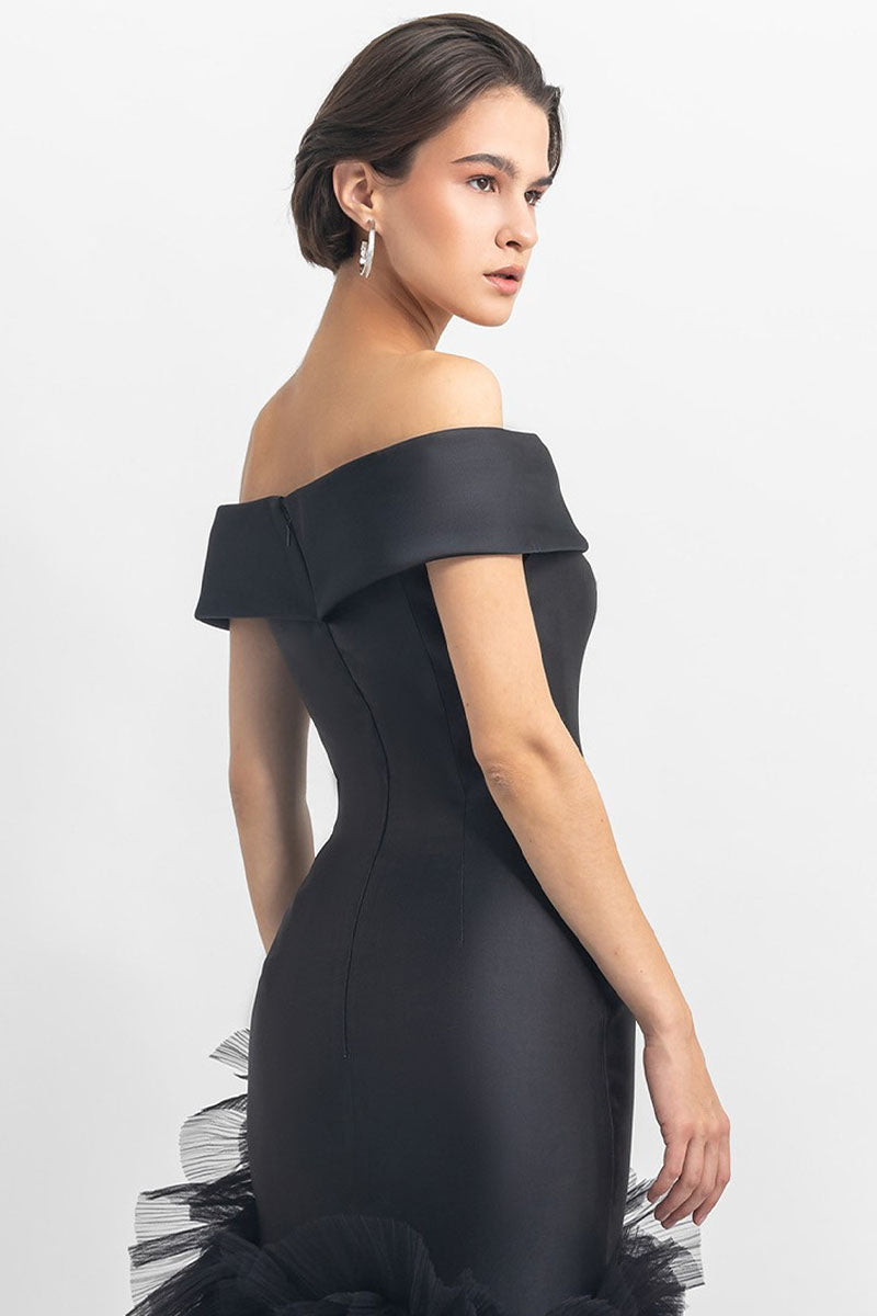 Olivia Black Off-the-Shoulder Maxi Dress gown long formal cocktail pageant