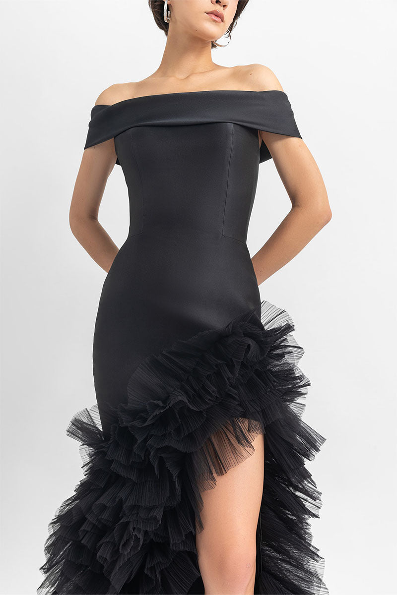 Olivia Black Off-the-Shoulder Maxi Dress gown long formal cocktail pageant