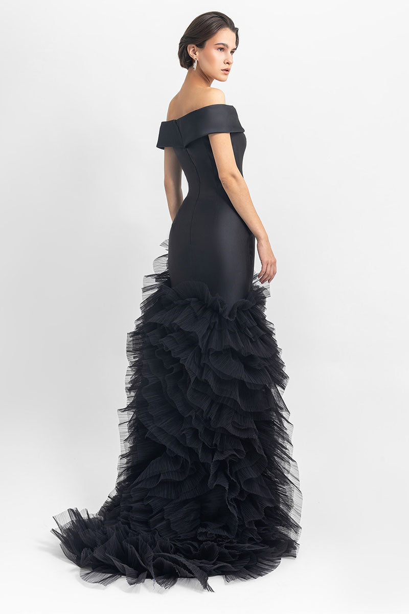 Olivia Black Off-the-Shoulder Maxi Dress gown long formal cocktail pageant