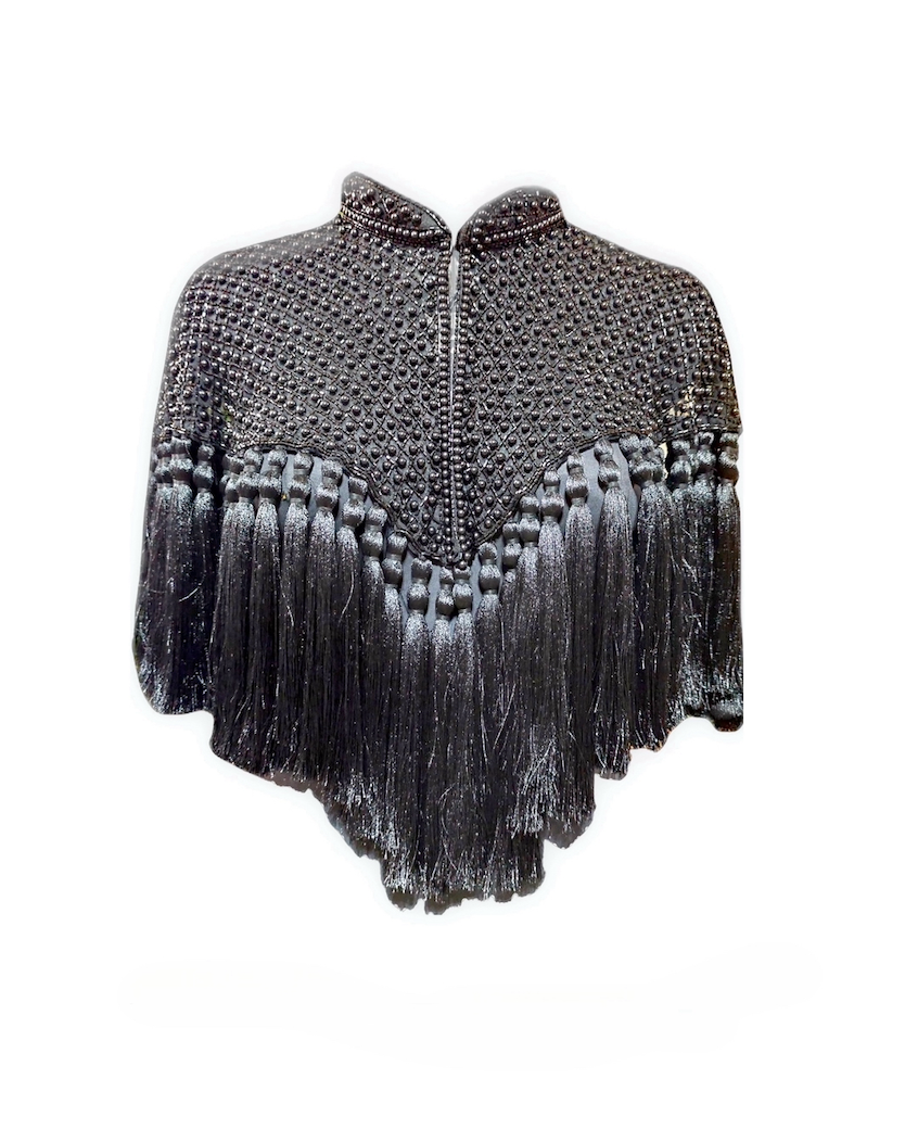 Black Tassel Cape Shawl Wrap Dressy Formal Black Beaded