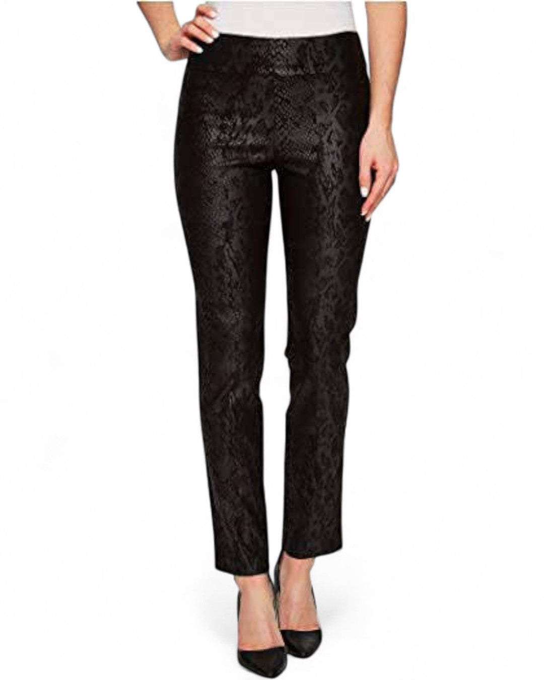 Krazy Larry P507 Pull on Pant - Black Python Slacks Trousers Stretch