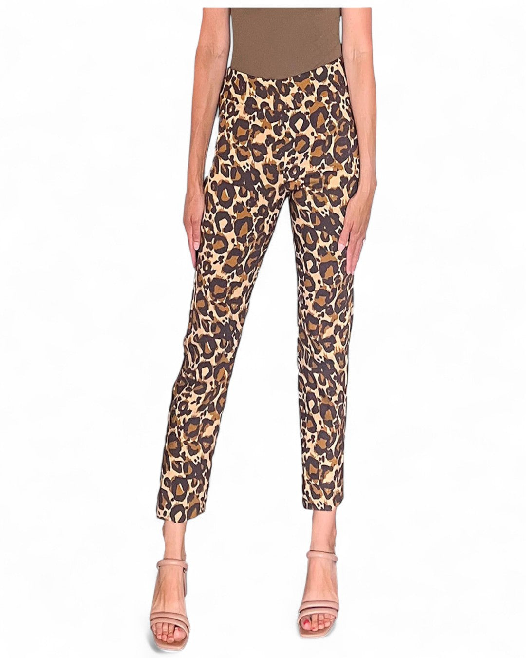 Krazy Larry P507 Pull on Pant - Camel Animal leopard cheetah stretch slacks