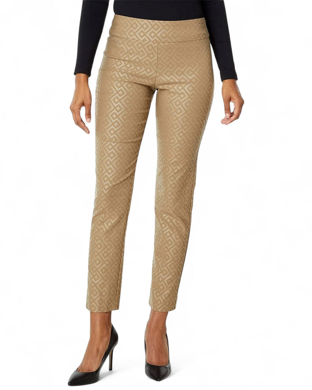 Krazy Larry P507 Pull on Pant - Taupe Geometric chic stretch dressy slacks trousers