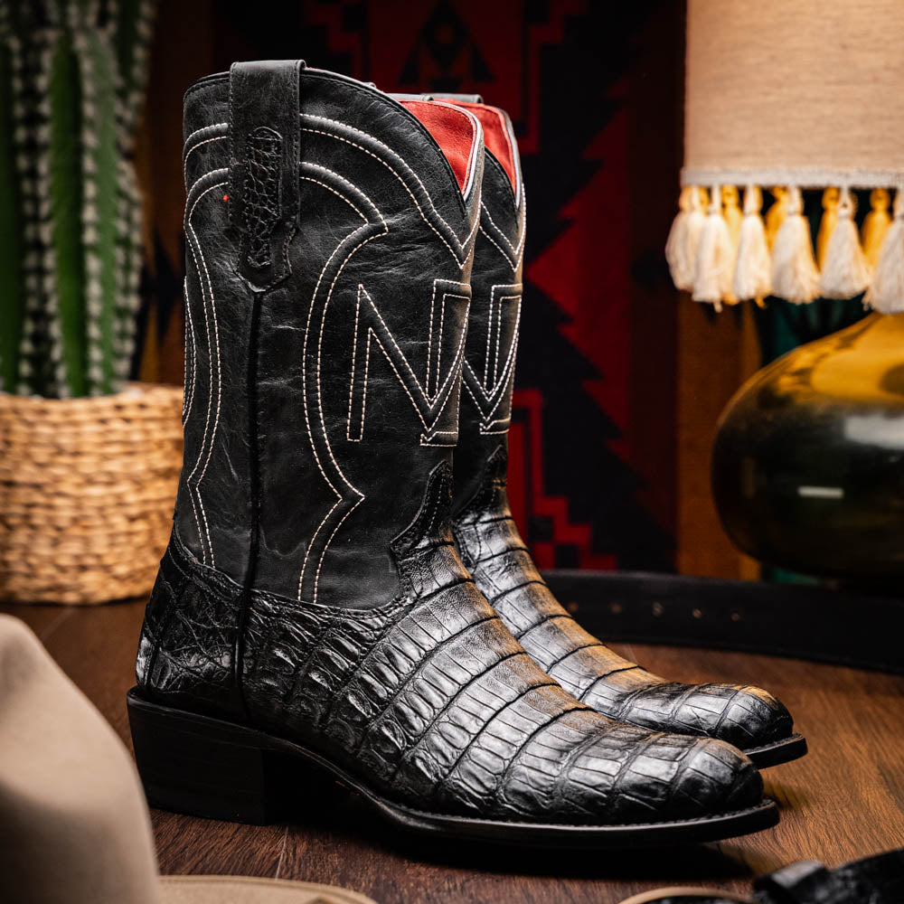 Phoenix Black genuine Caiman Belly skin cowboy boots men's Marco