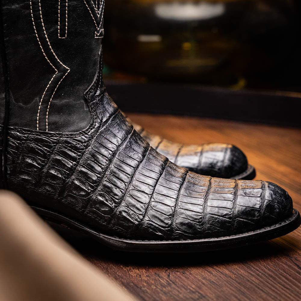 Phoenix Black genuine Caiman Belly skin cowboy boots men's Marco